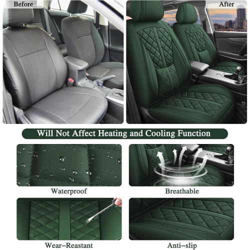 otoez Car Seat Covers Full Set, Universal Leather Seat Cover 5 Seat Waterproof & Breathable Automotive Seat Protector Full Coverage for Cars Sedens, Trucks, SUVs, Vans (Green)