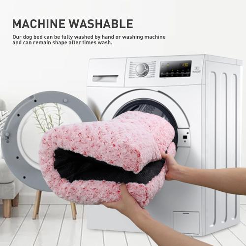 KSIIA Washable Dog Bed Deluxe Plush Dog Crate Beds Comfy Kennel Pad Anti-Slip Pet Sleeping Mat for Large, Jumbo, Medium, Small Dogs Breeds, 35 x 23, Pink
