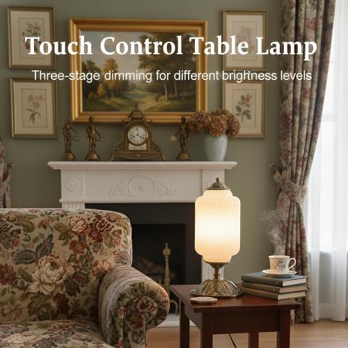 Vintage Touch Bedside Table Lamp, Elegant Milk White Glass Desk Lamp 3 Way Dimmable with USB C A Charging Ports - Bedroom Nightstand & Living Room Essential (Vintage White, 6.5)