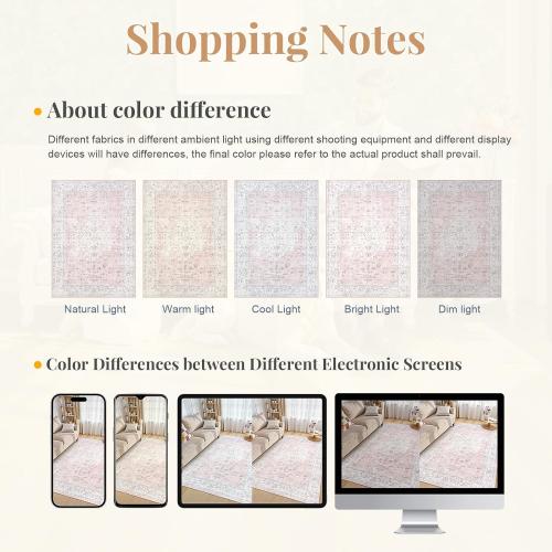 LIVEBOX Pink 8x10 Area Rug for Bedroom Girls, Boho Washable Rugs for Living Room Nursery, Non-Slip Indoor Soft Carpet Low-Pile Farmhouse Carpets for Dining Room Kids Playroom, Pink