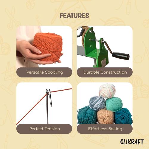 Olikraft Large Yarn Winder Large Capacity 10-16 oz - Hand Operated Metal Jumbo Yarn Winder - Durable Crochet Tools & Accessories