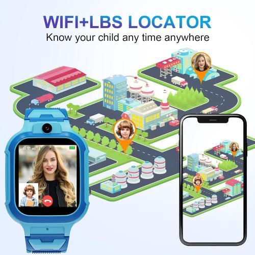 4G Kids Smart Watch GPS Tracker - Smartwatch with Two Way Call Video Calling Voice Chat SOS Class Mode Stopwatch Pedometer Games Wi-Fi Touch Screen Alarm Clock Smartwatches for Boys Girl (Blue)