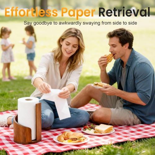 2026 New Mountain Paper Towel Holder Countertop,Natural Mango Wood Round Base and Iron Holder, Wooden Paper Towel Holder for Kitchen Roll Organize Dining Table Home Decor-7-14 Days delivery (Brown-1)