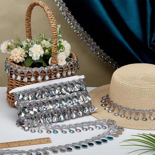 FINGERINSPIRE 10 Yard Hanging Beads Fringe Lace 1.5 inch Wide Polyester Sewing Fringe Tassel Trim Silver Trim with Crystal Pendant for Sewing Cafts Wedding Party Decoration