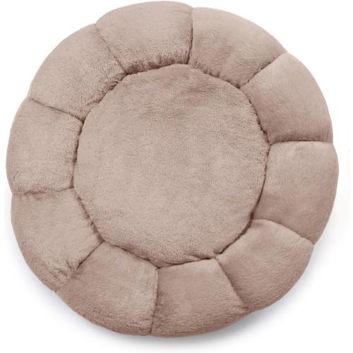 Sherry Kline Pets “Daisy Round” Donut Shape Calming Bed for Dogs and Cats, from Soft Faux Fur, Available in 4 Sizes, Machine Washable