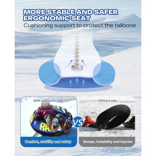 Raxurt Heavy Duty Snow Tube with Premium Canvas Cover, Inflatable Snow Sled for Kids and Adults, Thickened Bottom with Towable Pull Ring, Sledding Winter Outdoor Fun Toys