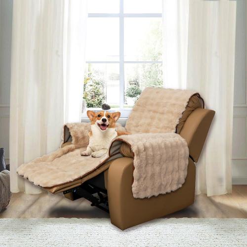 Plush and Fuzzy Shaggy Couch Cover, Faux Fur Sofa Cover, Water Resistant Slipcover, Non-Slip Furniture Protector for Kids,Dogs,Cats.(Lightbrown-Bubble, Medium Recliner)