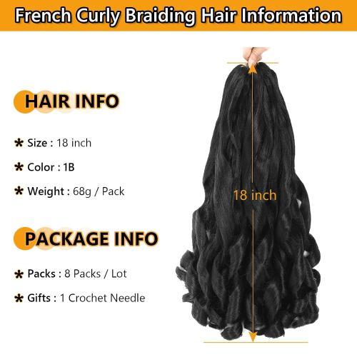 French Curl Braiding Hair 18 Inch 8 Packs Curly Braiding Hair 1B