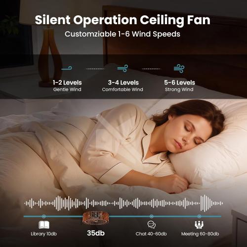 20 Flush Mount Ceiling Fan with Light, Wooden Caged Low Profile Fandelier with Remote, 6-Speed Reversible Bladeless Fan, Farmhouse Ceiling Fan for Bedroom, Kitchen, Living Room
