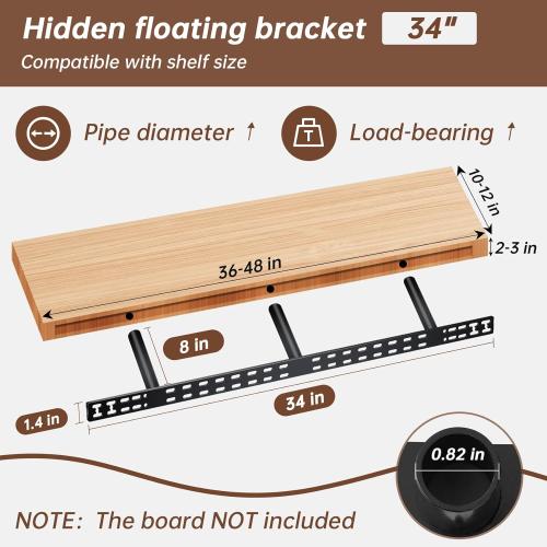 34 in Floating Shelf Bracket 34x8 Hidden Floating Shelf Bracket, 4 Pcs Thickened Solid Steel Wall Mount Brackets 3-Year Service