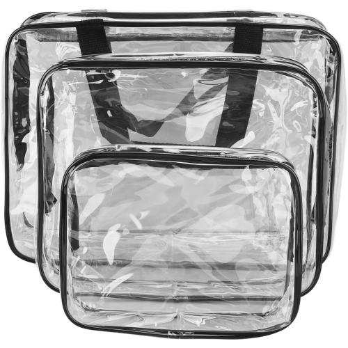 3 Pieces Clear Travel Bags, Waterproof Portable Transparent Cosmetic Makeup Bags Brown - Durable PVC Material, Easy to Clean, Multipurpose Storage for Travel and Fitness (Black)