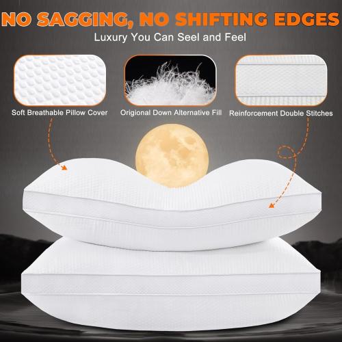 Bed Pillows for Sleeping Firm and Soft Set of 2, Supportive & Comfortable Down Alternative Pillow, Luxury Hotel Gusseted Pillows for Side and Back Sleepers (White, Standard(Pack of 4))