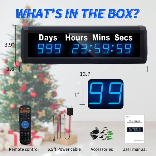 YZ Digital 999 Days Countdown Timer, Count Up/Count Down Clock with Remote, 12/24 Hour Real Time, Event Countdown Clock Large Display, Countdown Calendar for Retirement/Pregnancy/Birthday/Christmas