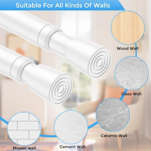2 Pack Spring Tension Curtain Rod 32.5 to 58 inch Adjustable Curtain Rods No Drilling Spring Loaded Curtain Rods for Windows Doors, White