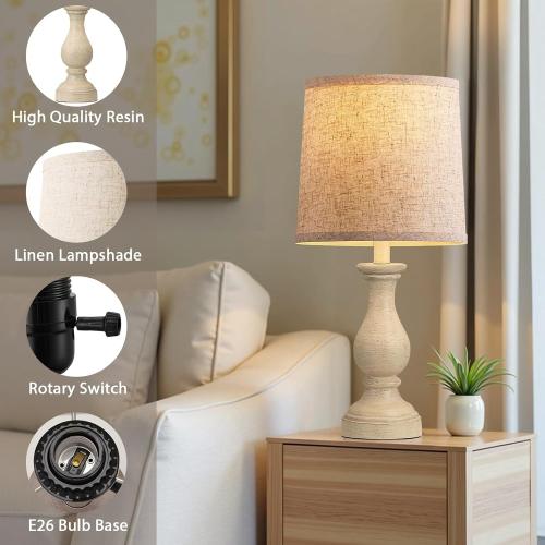 COLOR BEIGE ❗❗Seealle Farmhouse Table Lamps Set of 2 - Rustic Lamp for Bedroom Living Room, 22 Boho Bedside Lamps for Night Stands End Table Office Desk Lamp Nightstand Clearance with Linen Shades