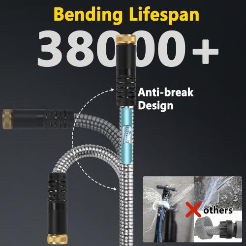 200 ft Stainless Steel Garden Hose - 2025 Upgraded Metal Water hose - Flexible Water Hose Pipes with Latex Core, 3/4 Solid Brass Connector - No-Expandable Garden Hoses