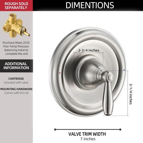 Pressure Balancing Tub and Shower Trim Kit, Compatible with Moen Posi-Temp Valve, Brushed Nickel