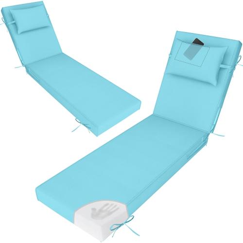 Outdoor Lounge Chair Cushions Set of 2, Pool Chaise Cushion with Pillow,Ties,Removable Cover, Waterproof Fade Resistant Lounge Chair Pads for Patio Deck Furniture, 72 X 21 X 3,Lake Blue