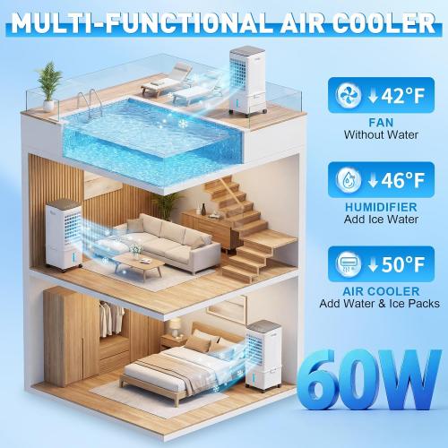 Portable Air Conditioners, 2.5 Gal Evaporative Cooling Fans that Blow Cold Air, 3 Speed Portable AC Unit, Quiet Swamp Cooler w/Timer & Remote, Windowless Air Conditioner for Bedroom Office Garage