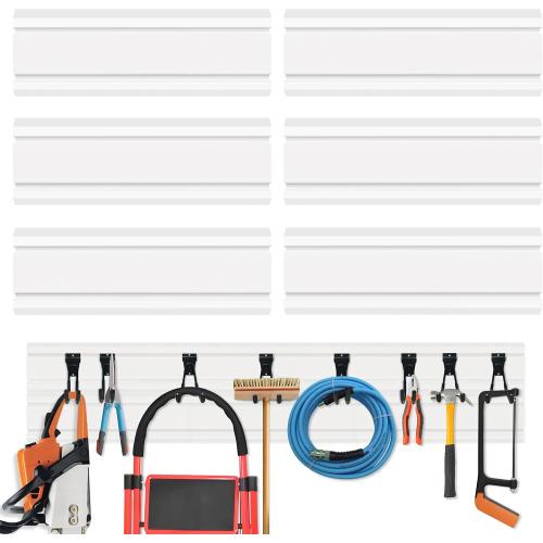 6PCS Slatwall Panel 6X24,Slat Wall Paneling System for Garage | Heavy-Duty PVC Garage Wall Organizer, Slatwall Board For Workshop Organization, Retail Display, Easy Installation,White