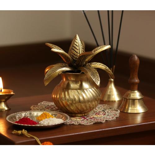 eSplanade Brass Decorative Kalash with Coconut for Puja Temple Laxmi Ganesh Crafted Kalasha - 5.75 inches