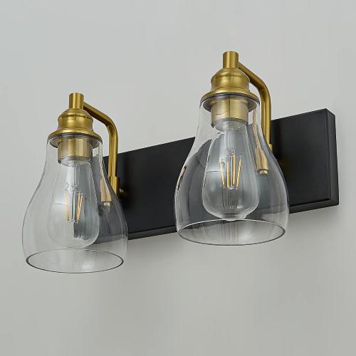 Bathroom Light Fixtures Over Mirror, 2 Light Bathroom Vanity Light with Brushed Gold and Matte Black Finish, Industrial Wall Sconce for Bedroom, Living Room and Proch