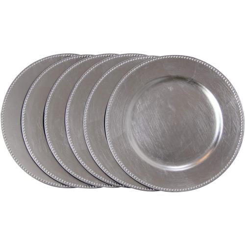 12 Pack 13 Silver Plastic Beaded Charger Plates - 12 pcs 13 Inch Round Wedding Party Decroation Metallic Charger Plates (Silver, 12)