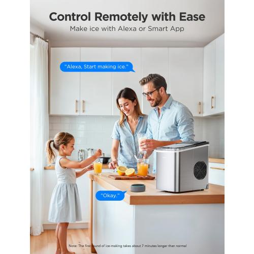 GoveeLife Smart Countertop Ice Makers, Portable Ice Maker Machine with Self-Cleaning, 6 Mins 9 Bullet Ice, 26lbs/24Hrs, Voice Remote for Home Kitchen Party Camping, with Ice Scoop Stainless Silver
