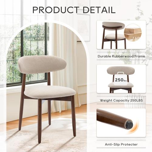 Set of 2 COLAMY Wooden Dining Chairs Set of 2, Modern Fabric Upholstered Kitchen Side Chairs, Farmhouse Dining Room Chair with Foot Pegs, Beige