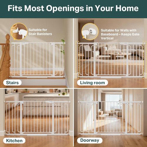 Cumbor 36.6-59 Extra Wide Baby Gate for Stairs, Pressure Mounted Dog Gate for Doorways, Auto-Close Easy Walk Through Safety Child Gate for Kids Toddler, Tall Pet Gates Indoor, White