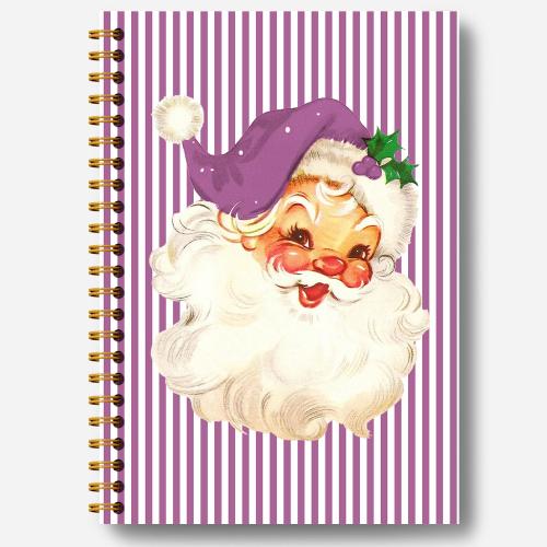 Guymn Purple Christmas Santa Notebook, Trendy Santa Xmas Journal, Purple and White Striped Christmas Hardcover Spiral Notebooks Journals, 5.5x8.3 Inch