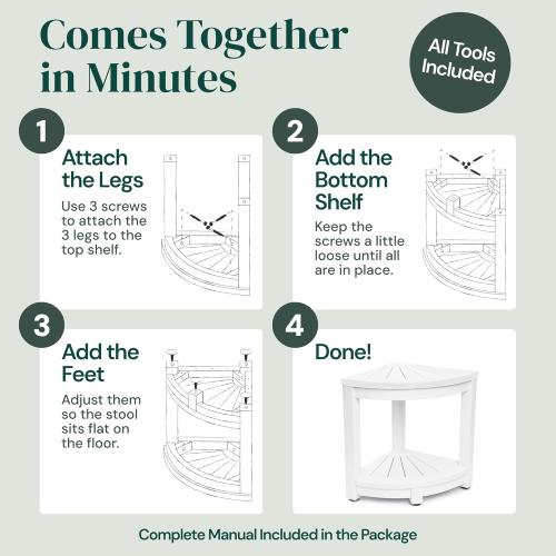 Waterproof Corner Shower Stool - White Waterproof Shower Bench for Shaving Legs & to Sit On - Easily Assembled Corner Bench & Shelf - Restroom Organizer - Restroom Home Decor