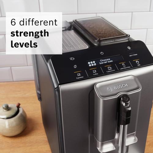 Bosch TIU20508 300 Series Fully Automatic Espresso Machine with Milk Express (in-cup frother), LCD   Touch Control Panel, Cup Warmer, OneTouch Milk-based Beverages and 5 Beverage Options, Dark Silver‼️Light dirt‼️