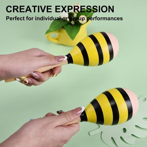 Maracas for Adults Kids, 2 Pcs 9 Inch Wooden Maraca for Party Favors, Yellow