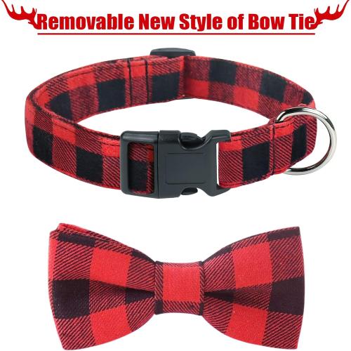 Malier Dog Cat Collar with Bow tie Christmas Plaid Dog Collar with Light Release Buckle for Small Medium Large Dogs Cats Pets - Small