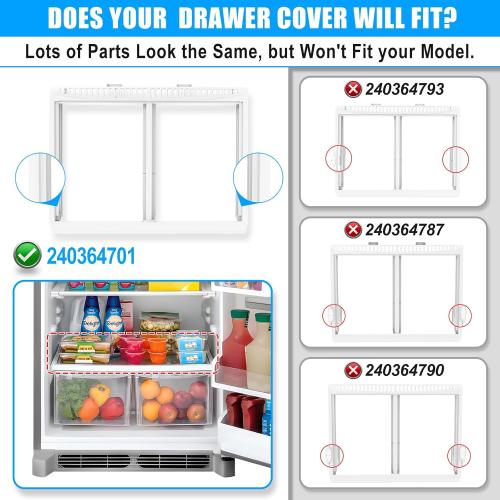 UPGRADED 240364701 Refrigerator Crisper Drawer Cover Frame with 240350608 Crisper Glass Replacement Compatible with Frigidaire Refrigerator Crisper Drawer Replacement, Fridge Crisper Pan Drawer Cover