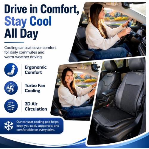 Cooling Car Seat Cover – Ventilated Car Seat Cooler with 10 Turbo Fans & Wired Remote, 3-Speed Cooling Seat Cushion, Universal Fit Car SUV Truck, Breathable 3D Mesh Leather