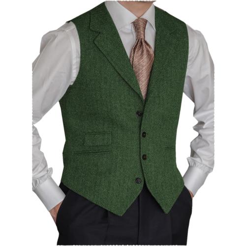 Size XL Solove-Suit Mens Vintage Tweed Suit Vest Notch Lapel Dress Waistcoat Western Cowboy Vest