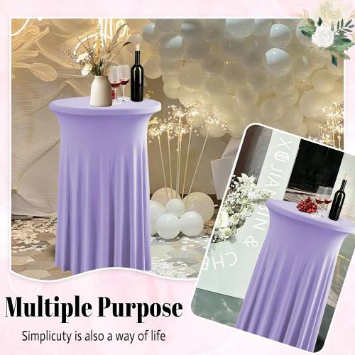 Qubjus 2 Pack Round Cocktail Table Covers with Skirt Stretch Spandex Tablecloth 32x43 Cocktail Round Tablecloth for Party Wedding Birthday Banquet, Light Purple