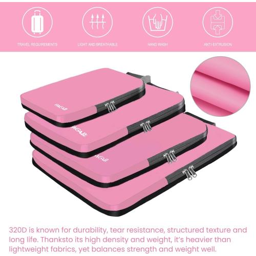 BAGAIL Set of 4 Compression Packing Cubes Travel Accessories Expandable Packing Organizers (Cloth Pattern, 4-Pink)