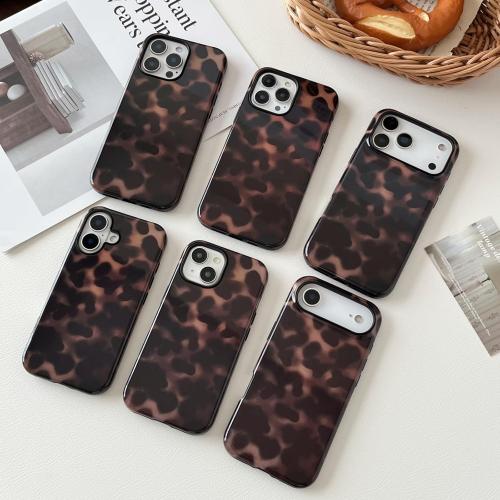 Compatible with iPhone 17 Pro Case Tortoise Shell Phone Case for Women Girl Shockproof TPU and Hard PC Protective Cover - Amber Brown Leopard