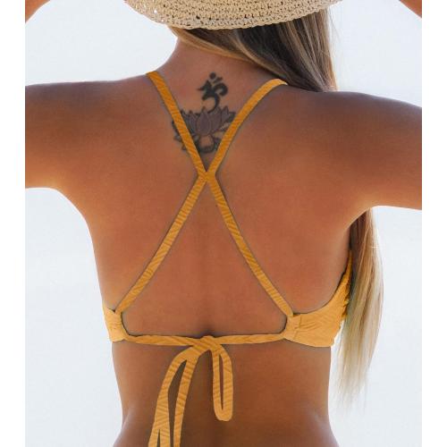 Size L..CUPSHE Bikini Top for Women Bathing Suit Criss Cross Self Tie Spaghetti Straps V Neck