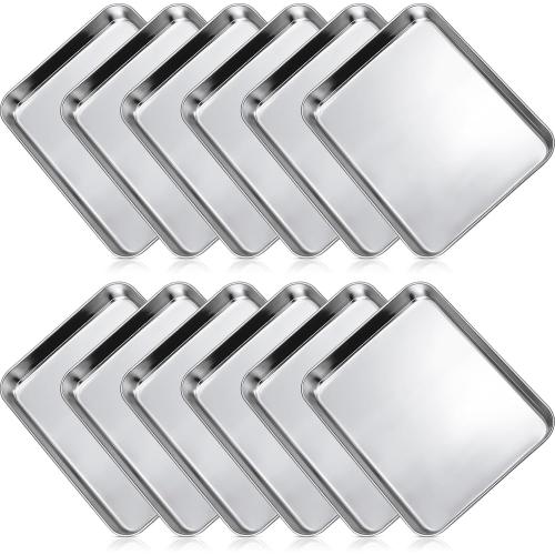 Zopeal 12 Pieces Baking Sheet Pan Cookie Sheet Set for Oven Stainless Steel Trays Nonstick Small Serving Tray Cake Toaster Metal Food Trays, Oven and Dishwasher Safe(10 x 8 x 1 Inch)