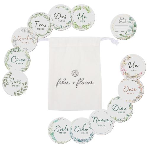 Baby Monthly Milestone 12 Sets - Monthly Baby Milestone Wooden Circle with Hello World Newborn Sign, 1-12 Baby Months Signs for Boy and Girl… (Spanish)