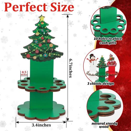 3 Pcs Christmas Money Holder, Wooden Money Holders, Christmas Ornament Money Holder with 10 Holes Cake for Table Decor Personalized Money Cash Gift Can be Written On The Back