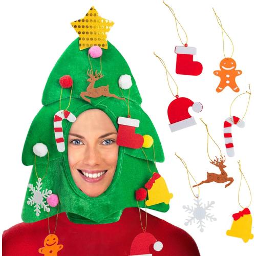 DomeStar Christmas Tree Hat with  Ornaments, Funny Crazy Santa Hat for Party Celebrations