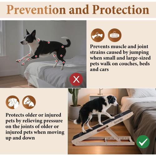Dog Ramp for Bed - Foldable Small to Large Dog Ramp for Couch - 6 Adjustable Height from 12 to 24 - Stairs with High Traction Mat - Wooden Portable Ramp for Dogs to Get on Bed Couch Car Up to 200LBS