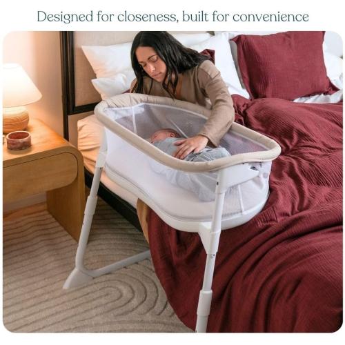 HALO BassiNest Lite – Breathable Baby Bassinet Slides Over Bed with Mesh Walls for Airflow & Visibility, Lowering Wall for Easy Access, Portable & Lightweight, Fits Most Beds