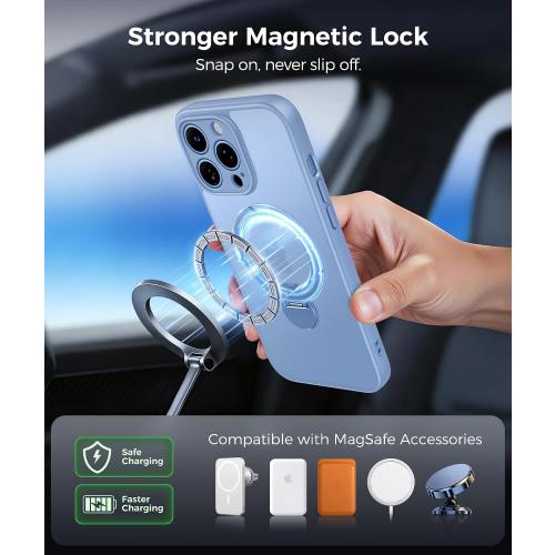 FNTCASE for iPhone 13 Pro Max Case with 360 Spin Magnetic Stand Light Blue