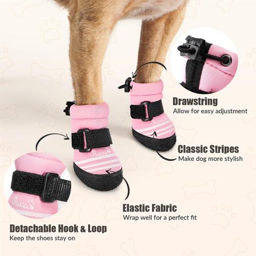 SlowTon Dog Shoes for Medium Large Dogs - Water Resistant Anti-Slip Dog Boots for Hot Pavement Rain Snow,Reflective Dog Paw Protectors for Outdoor Walking, Indoor Hardfloors(Pink,2)